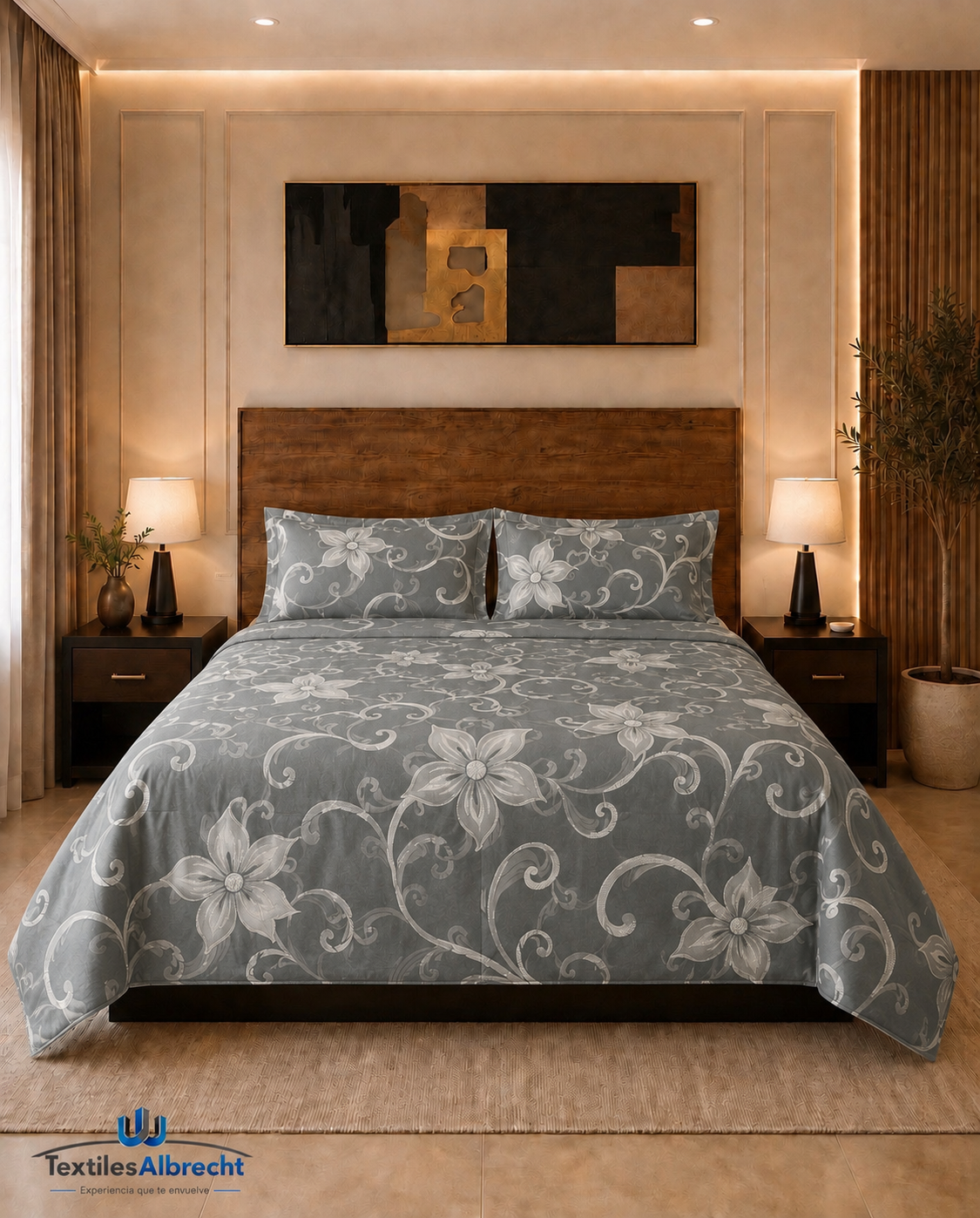 Colcha hotelera gris